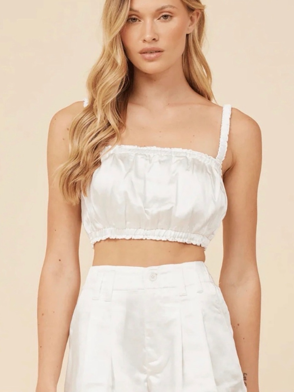 NWOT Vintage Havana White Ruched Cropped Tank